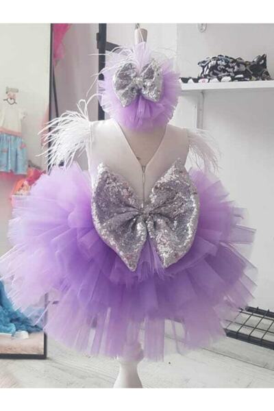 NA ADDESIGN Rochie de fetiță din tul liliac cu paiete umflate