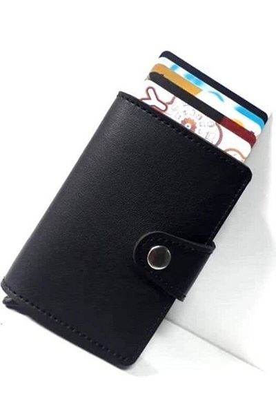 TAKORAS Unisex Black Automatic Mechanism Money Compartment Wallet