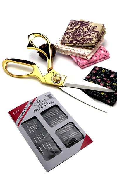 RoseRoi Professional Fabric And Tailor Scissors Stainless Steel 25 Cm 55 Pieces Sewing Needle Set Gift