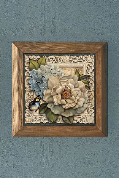 Oscar Stone Decor Bahar Dalları Masif Çerçeveli Taş Tablo Wall Decor 28x28 cm
