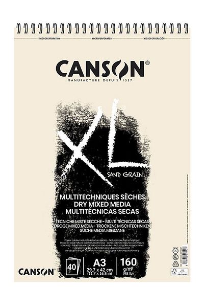Canson Xl Dry Mix Media Natural Sand Paper Spiral Notebook 40 Sheets 160g 29,7x42,0