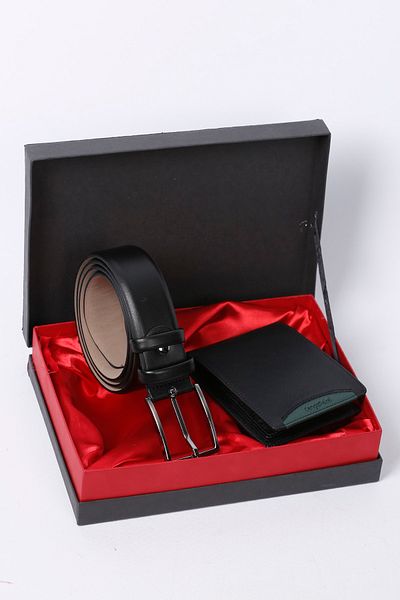 CENGİZ PAKEL Men's Black Genuine Leather Wallet Belt Set