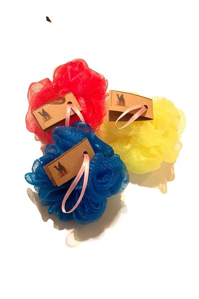 Develi 1973 3 Pieces Soft Pompom Bath Loofah - Blue Yellow Red