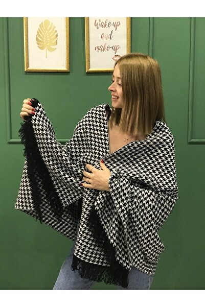 Ocean Black Houndstooth Knitwear Shoulder Shawl