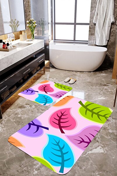 MEKTA HOME Πολύχρωμο Σετ Πατάκι Μπάνιου 2 τεμαχίων Mktbp-089 60x100/50x60