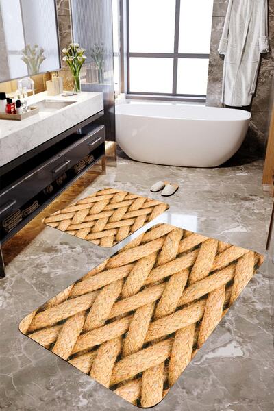 MEKTA HOME Set covorașe de baie din 2 bucăți cu model din răchită Mktbp-043 6...