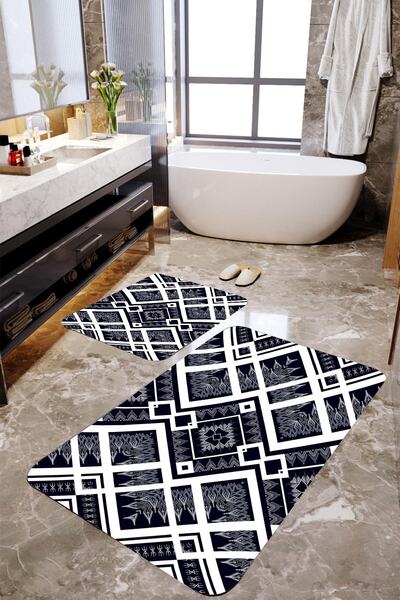 MEKTA HOME Set covorașe de baie din 2 piese cu model geometric Mktbp-062 60x1...