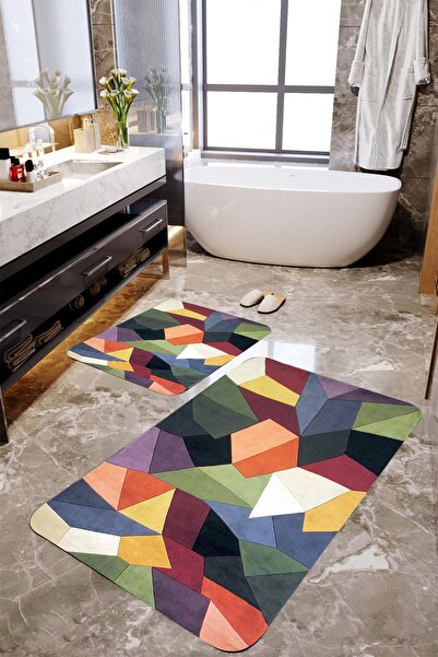 MEKTA HOME Set covorașe de baie din 2 piese cu model geometric colorat Mktbp-...