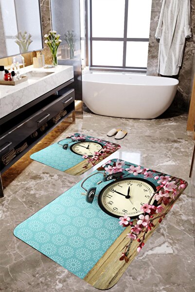MEKTA HOME Set covoraș de baie din 2 piese cu ceas și flori Mktbp-085 60x100/...