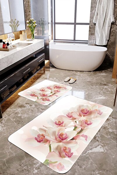 MEKTA HOME Комплект от 2 броя баня килимчета с орхидеен мотив Mktbp-053 60x10...