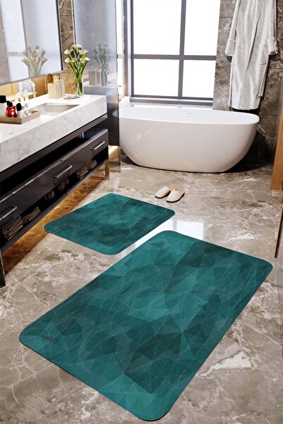 MEKTA HOME Set covorașe de baie din 2 piese cu motiv verde apă Mktbp-0112 60x...
