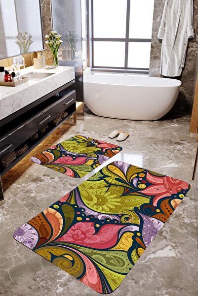 MEKTA HOME Σετ πατάκι μπάνιου 2 τεμαχίων πολύχρωμο μοτίβο Mktbp-0102 60x100/5...