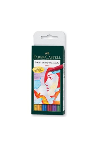 Faber Castell 6 Pitt Artist Pen Brush Tip Drawing Pen Basic Primary Colors