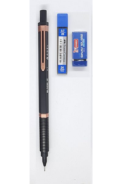 Adel Blackline 0.7 Tip Pen +0.7 Tip+2b Eraser Pink Case