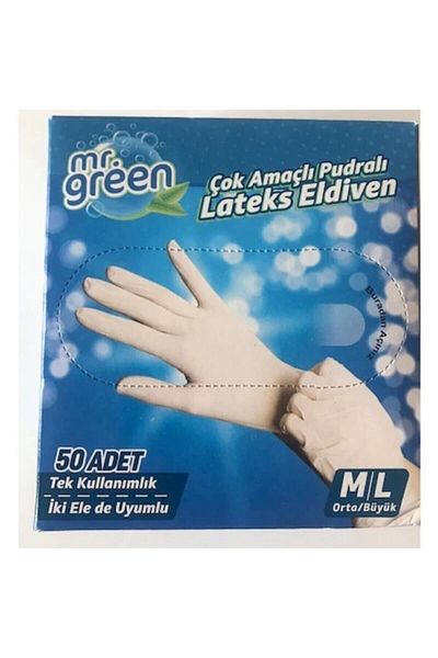 Mr Green Gloves (examination_gloves) White Multi-Purpose Powdered Latex Gloves 50 Pieces