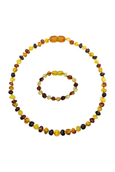 STONE CAPSULE Parlak Barok Baltık Kehribar Kolye Bilezik Set (33 cm - 14 cm)