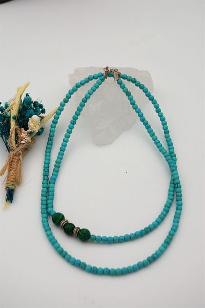 Stoneage Malahit and Turquoise Jewelled Healing Necklace