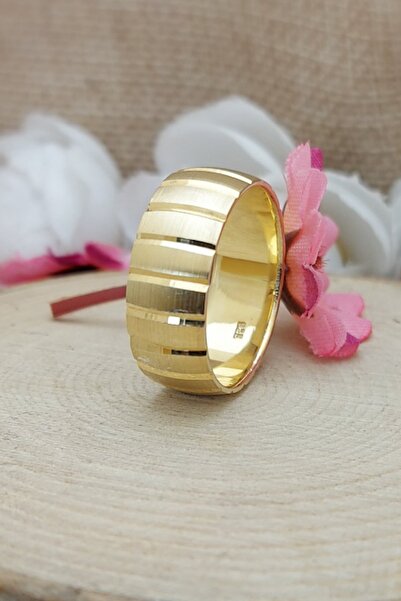 Silver Self Gümüş Alyans Altın Kaplama Yanlı Çizgi