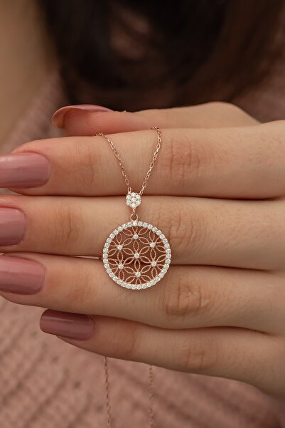 Nereze 925 Ayar Rose Yaşam Çiçeği Kadın Gümüş Kolye