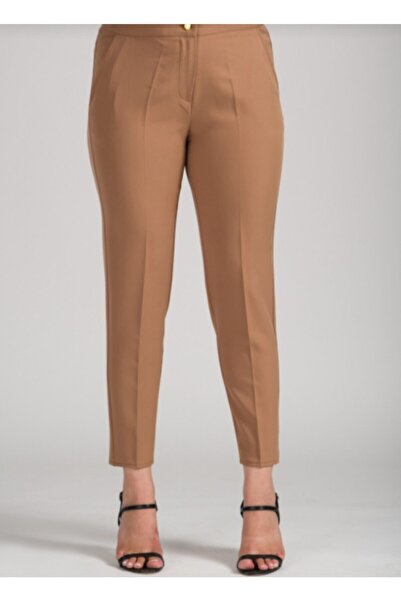 MaviMoure Women's Tan Ankle Length Fabric Trousers