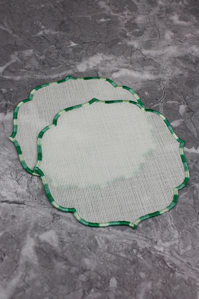 WEARE2 Gradient Green Colored Embroidered Linen Effect 2-Piece Cocktail Napkins