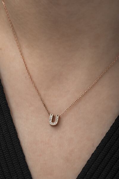 Nereze Kadın Rose Gold U Harfli Gümüş Kolye