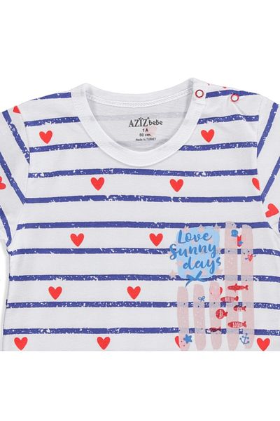 Aziz Bebe Summer Baby Girl Marine Single Jersey Short Sleeve Crew Neck Single Barbatöz