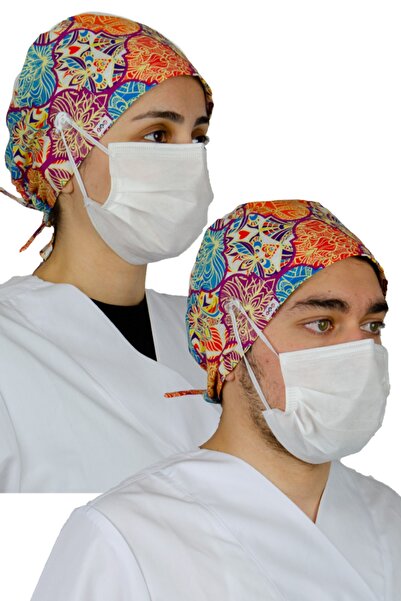 FRM Doktor Hemşire Aşçı Bonesi, Cerrahi Bone %100 Pamuk, Maske Için Düğme Ve ...