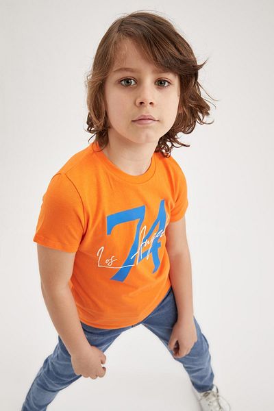 DeFacto Boy - Orange Text Printed Short Sleeve T-Shirt