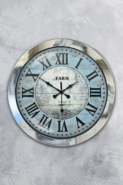 Kasva Concept Gift 36 cm Chrome Metal Farm Wall Clock