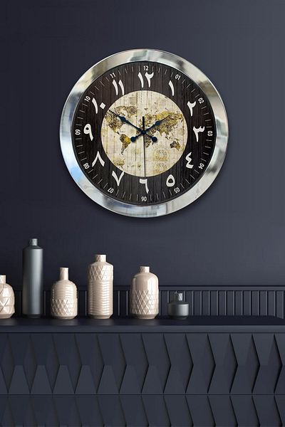 Kasva Concept Gift 36 cm Chrome Metal Arabia Maps Wall Clock