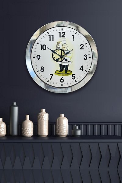 Kasva Concept Gift 36 Cm Chrome Metal Chef Kitchen Wall Clock