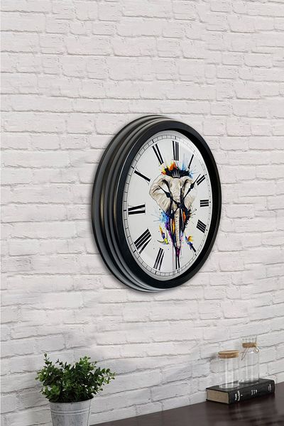 Kasva Concept Gift 40 cm Black Metal Elephant Wall Clock