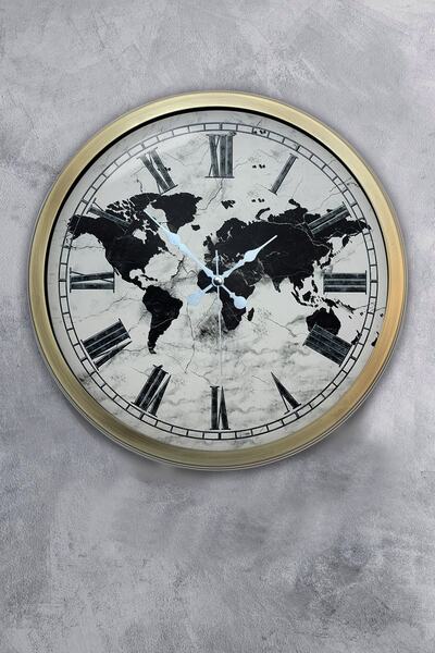 Kasva Concept هدية ساعة حائط بخريطة معدنية عتيقة مقاس 40 سم