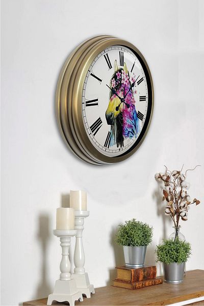 Kasva Concept 40 cm Antique Metal Horse Gift Wall Clock