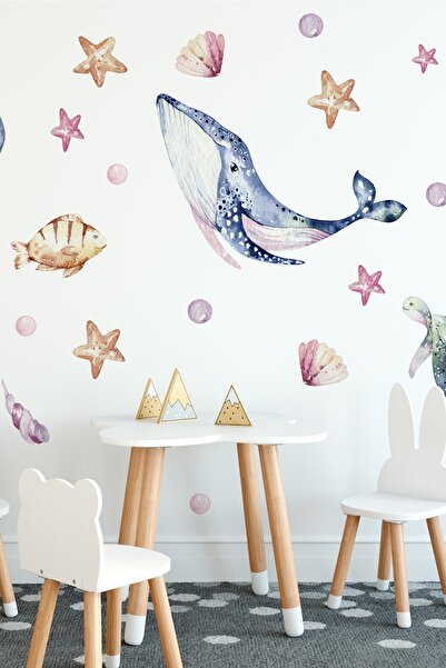 TUGİBU Çocuk Odası Balina Ve Balıklar Çocuk Odası Duvar Sticker Seti