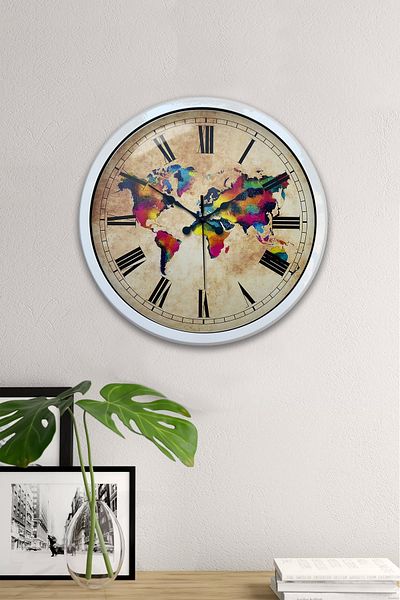 Kasva Concept Gift 40 cm White Metal Colored World Wall Clock