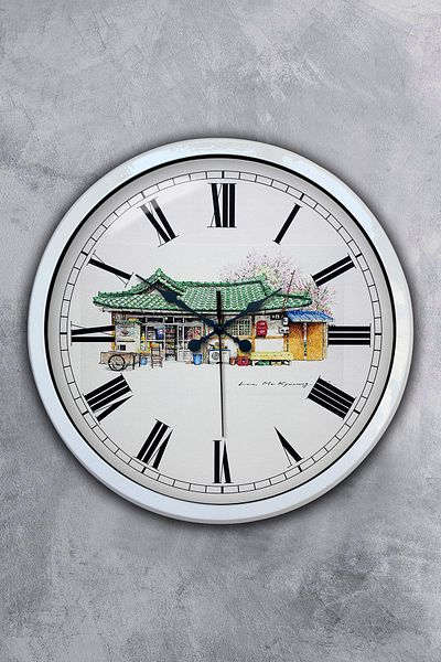 Kasva Concept 40 cm White Metal Village Grocery Wall Clock