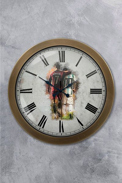 Kasva Concept 36 cm Tumbled Metal Ronaldo Messi Wall Clock