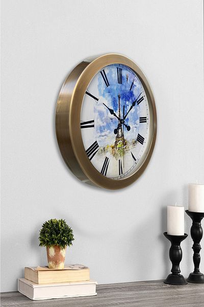 Kasva Concept Gift 36 cm Antique Metal Eiffel Tower Wall Clock