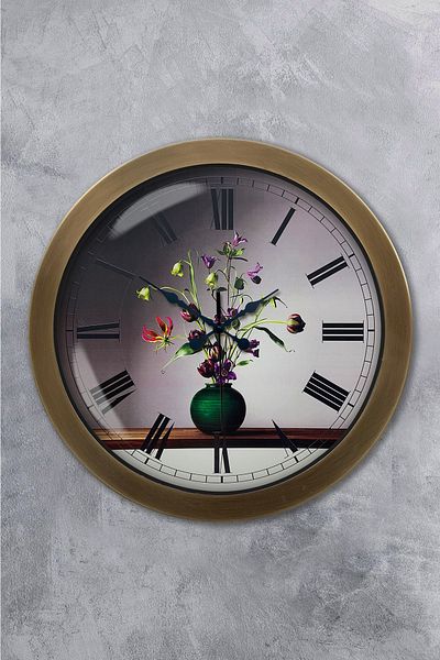 Kasva Concept Gift 36 cm Antique Metal Flower Wall Clock