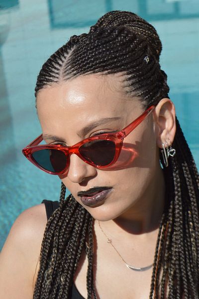 By Harmony Women's Red Transparent Cat Eye Design Sunglasses
