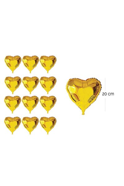 Big Party Heart Foil Balloon 20 Cm Gold 12 Pieces