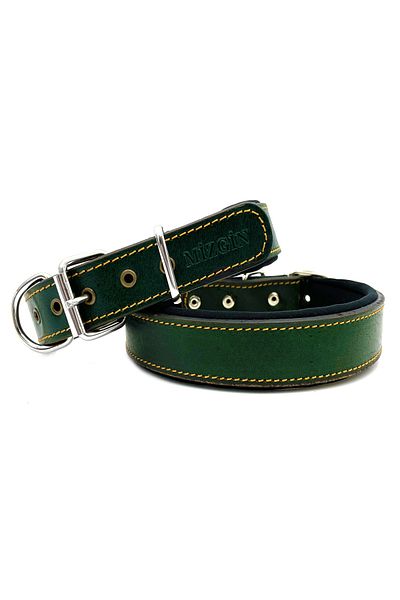 Tasma Market Dark Green Soft Textured Leather Dog Collar Dog Collar