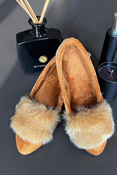RENKLİBUTİK Γούνινα λεπτομερή παπούτσια για το σπίτι Μπαλαρίνες
