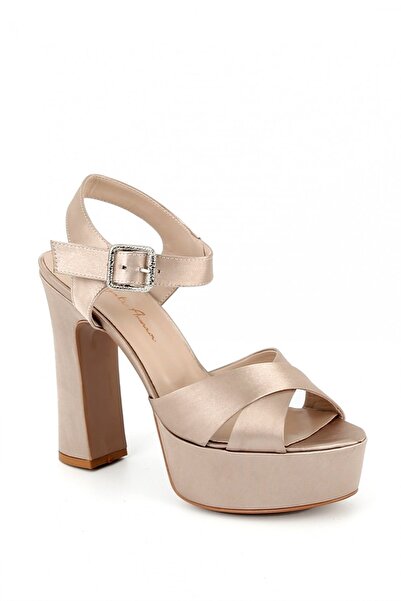Hayati Arman Cross Banded Thick Women's - Heels - Light - Shoes - Beige - Satin - Ha - Archive