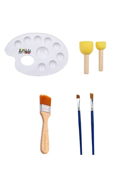 Arthobi Resim Paleti, Ponpon, Rulo Fırça, Zemin Fırçası, Kesik Uçlu Fırça