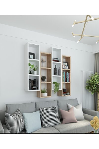 Dekormer Design Kitaplık Modern Ev Duvar Rafı Cordoba Beyaz 4 Lü Takım