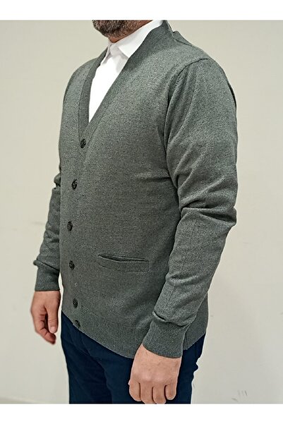 Çukurova Men's Medium Gray Classic Cut Knitwear Knitted Wool Cardigan