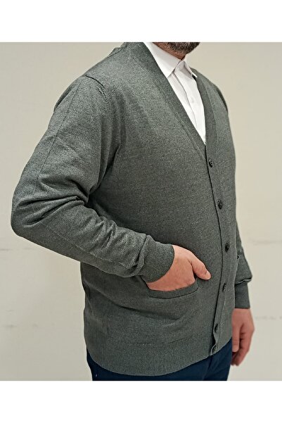 Çukurova Men's Medium Gray Classic Cut Knitwear Knitted Wool Cardigan